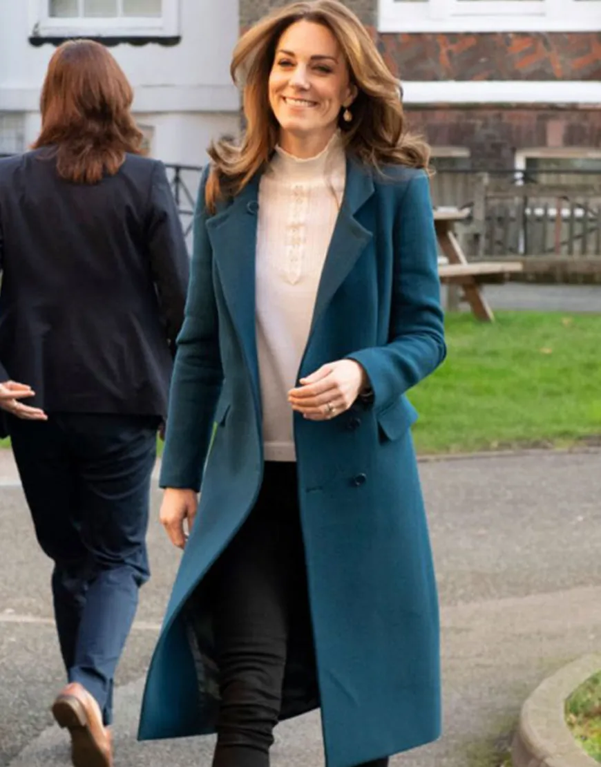 Kate Middleton Teal Trench Coat | Kate Middleton Blue Long Trench Coat 